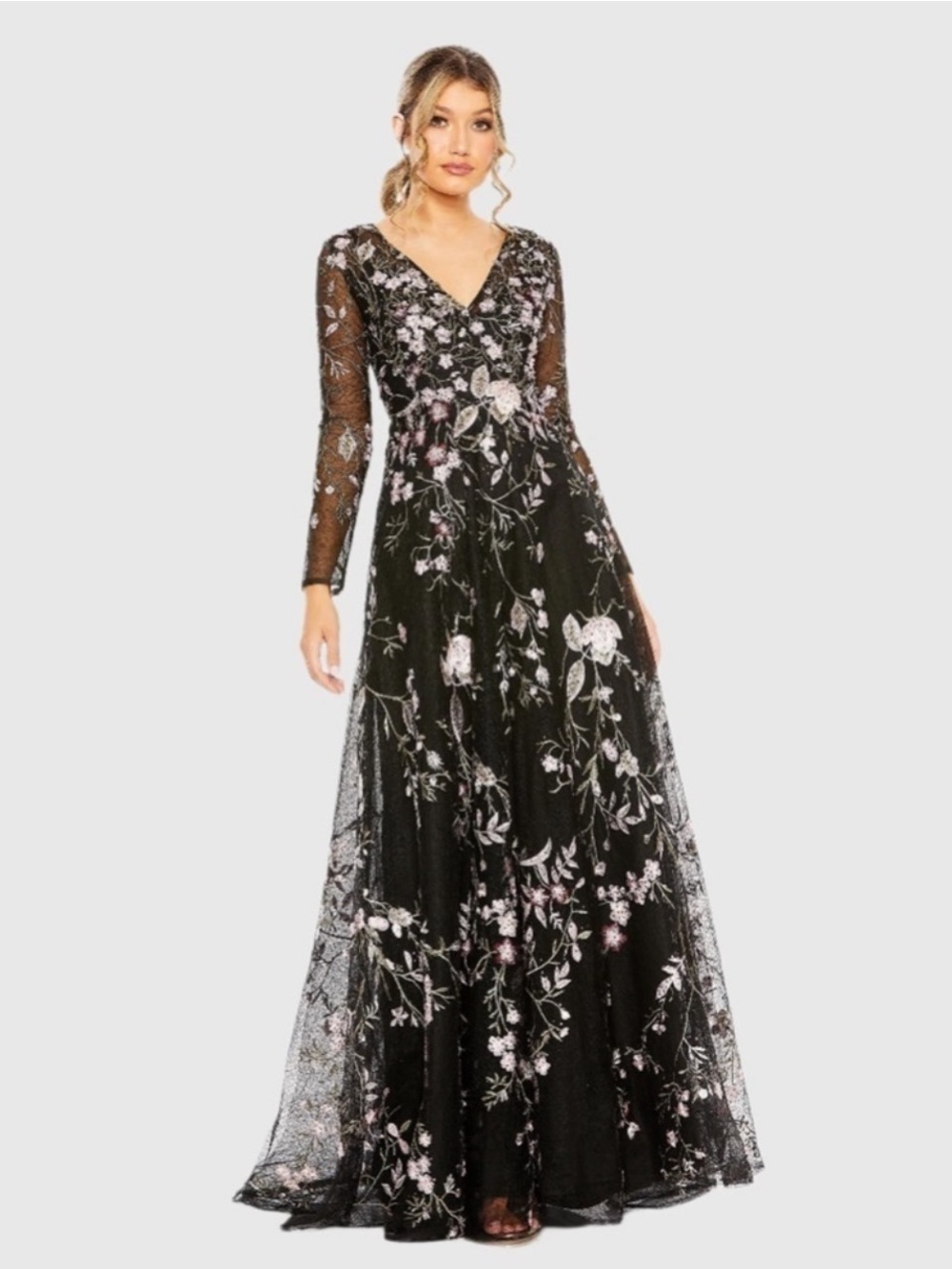 Mac Duggal 20480 NWT Embroidered Sheer Sleeve Evening Dress